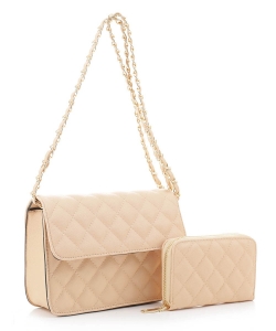 2in1 Quilted Crossbody Bag Wallet Set XB20141 PEACH